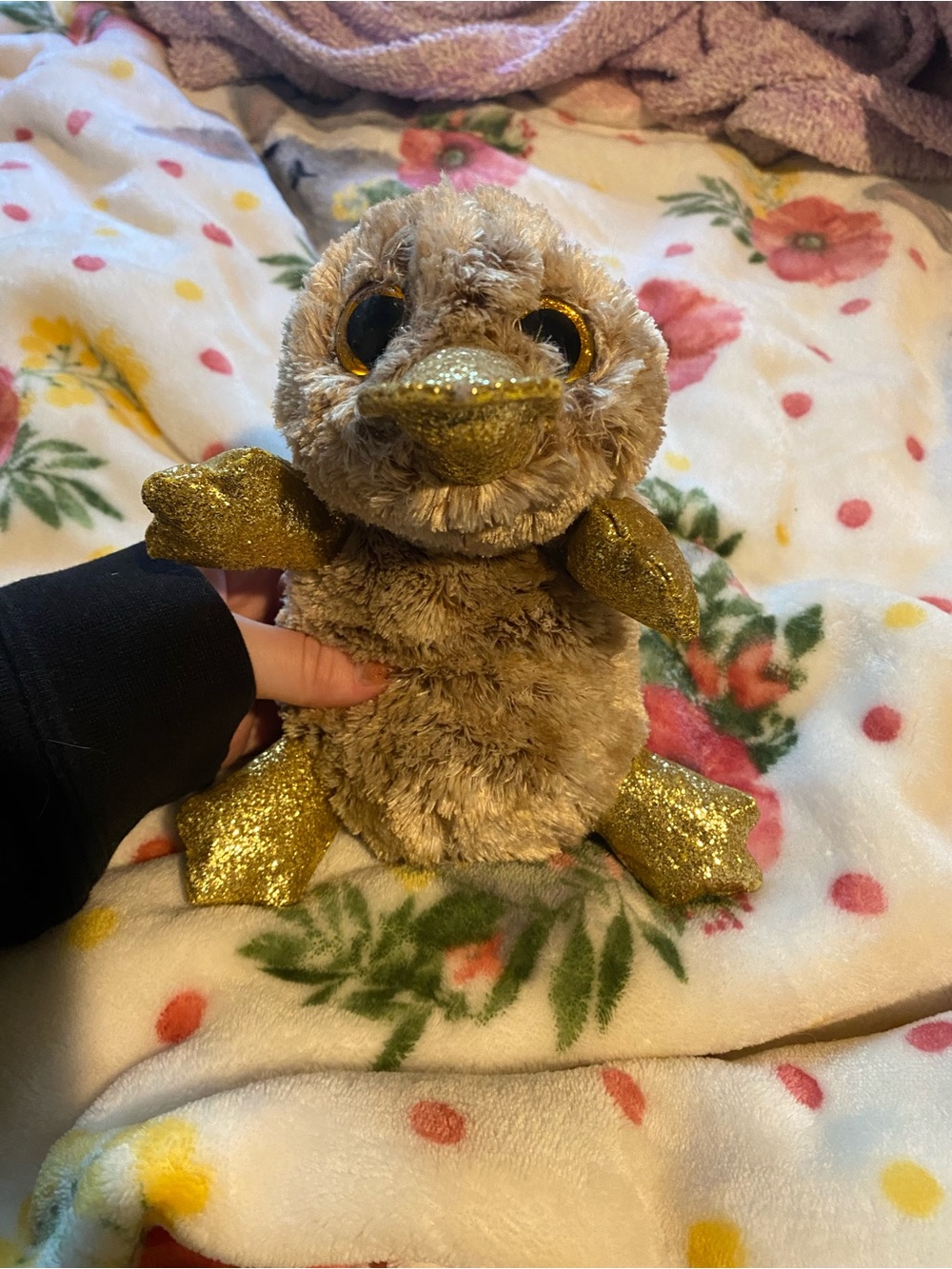 Plush Brown & Gold Glitter Duck Stuffed Animal